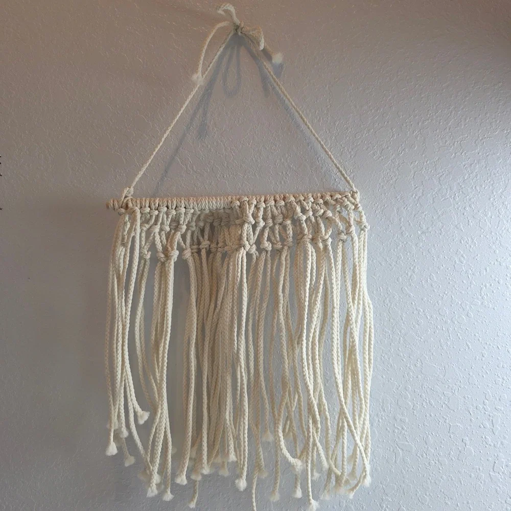 Boho Macrame Wall‎ Hanging Tapestry Natural Cotton Rope Wood Dowel Boho Chic
